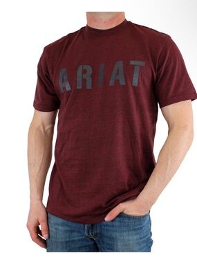 Ariat Rebar Cotton Strong‎ Block Logo Graphic Tee Burgundy Crewneck Short Sleeve